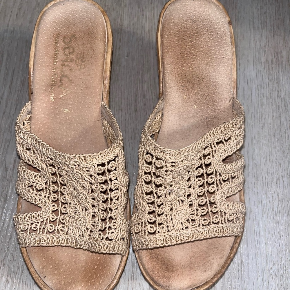 Sbicca Beige Crochet Slide Sandals for Women